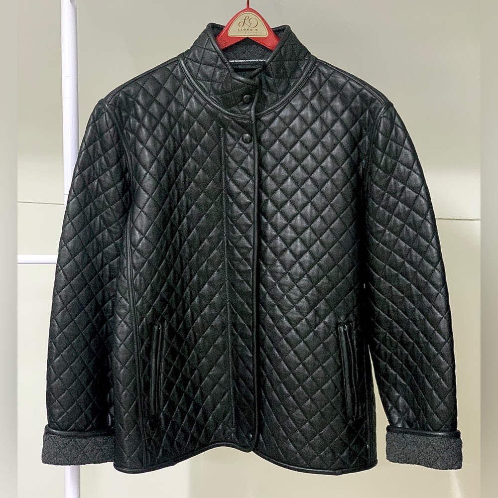 Women's P/S Quilted Black Leather Hilary Radley Insulated Coat Jacket